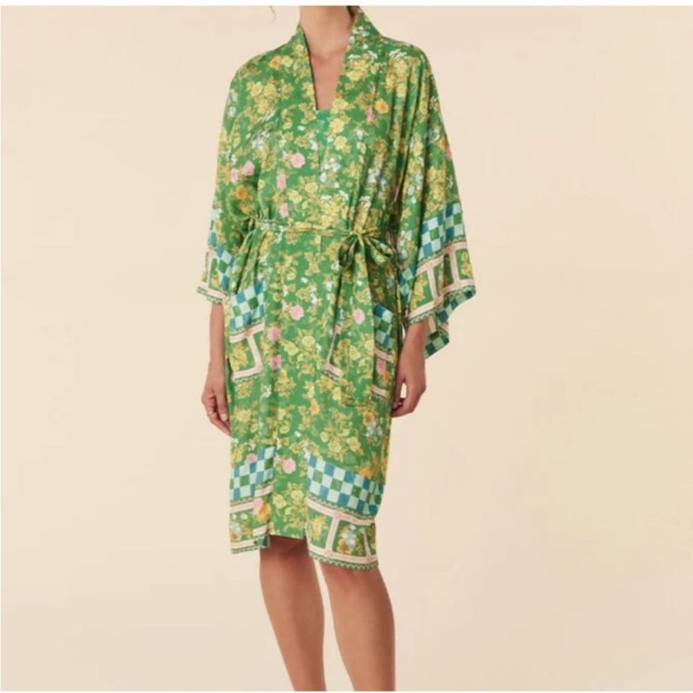 Spell & Gypsy UFT Flora Midi Robe green flowers boho kimono - Picture 4 of 6